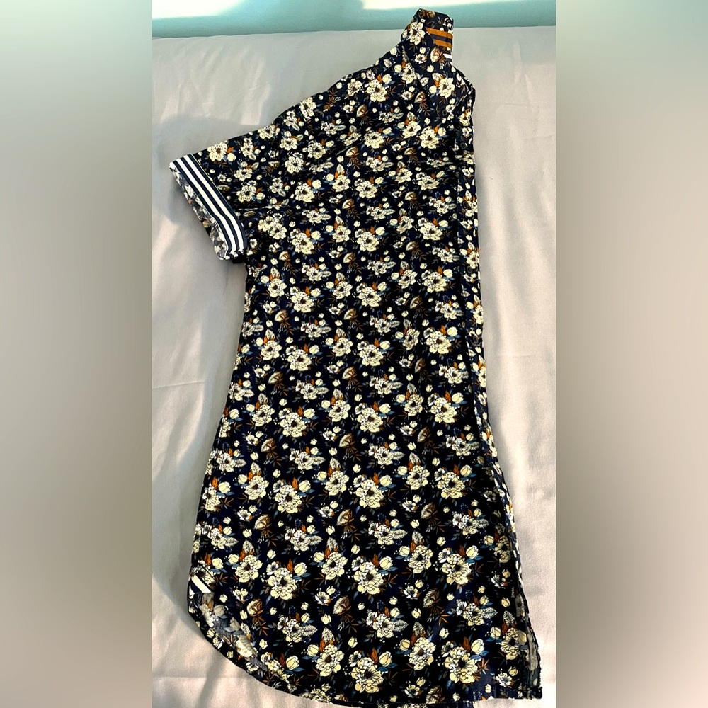NWOT DENIM & FLOWER Men's Short Sleeve Blue/Floral/Stripe Shirt. Size: Large - Picture 7 of 11